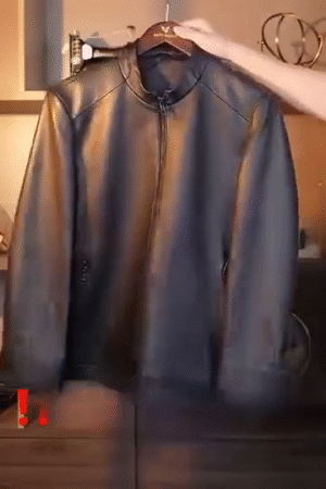 Men Solid Leather Jacket