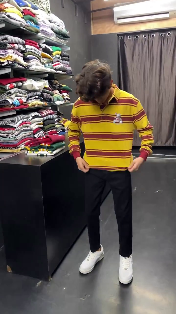 Auto Stripes Yellow Red Full Sleeve Polo T-Shirt - Image 8