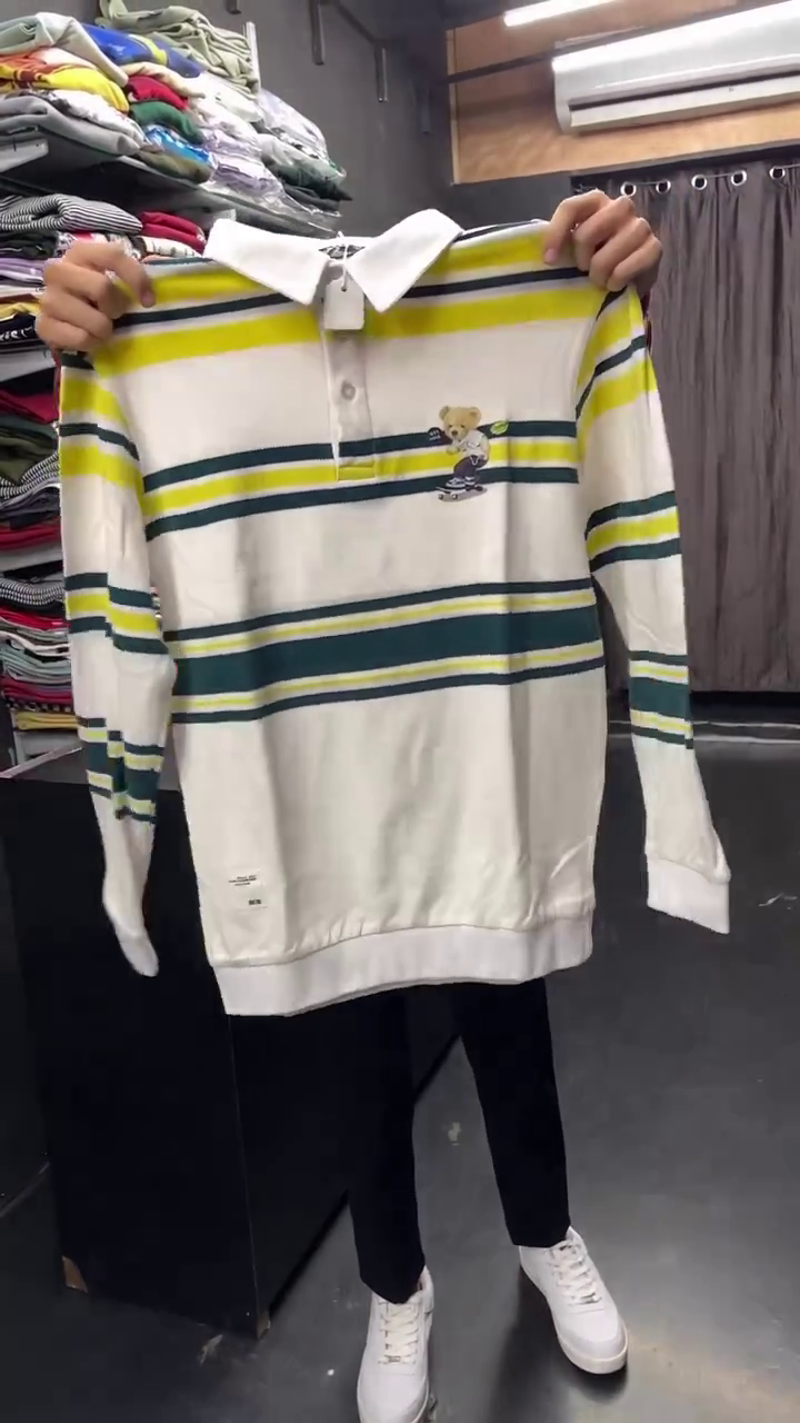Auto Stripes Yellow Red Full Sleeve Polo T-Shirt - Image 4