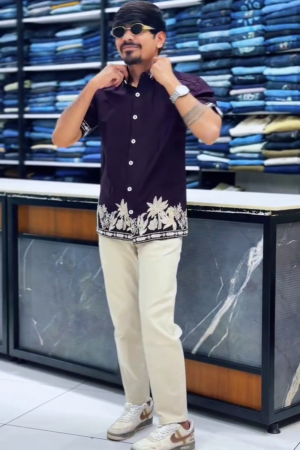 Men Cuban Collar Floral Printed Cotton Casual Shirt
