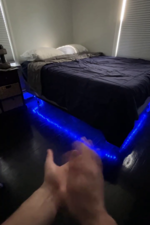 Floating Bed Frame Queen Size with LED Lights, Metal Platform Queen Bed with Heavy Duty Steel Slats, No Box Spring Needed, Noise-Free, Easy to Assemble, Black