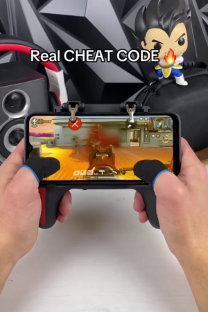 Mobile Gaming Controller Grip with Trigger Buttons and Stand, Black, for PUBG and Shooting Games
