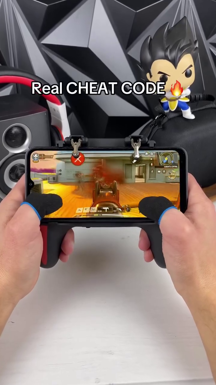 Mobile Gaming Controller Grip with Trigger Buttons and Stand, Black, for PUBG and Shooting Games