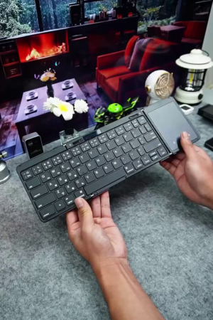 Full Size Foldable Wireless Keyboard With Trackpad, Rechargeable Battery Bluetooth Travel Multi-Device Connection, Portable for Windows/iOS/Android/Mac, Lock Into a Regular
