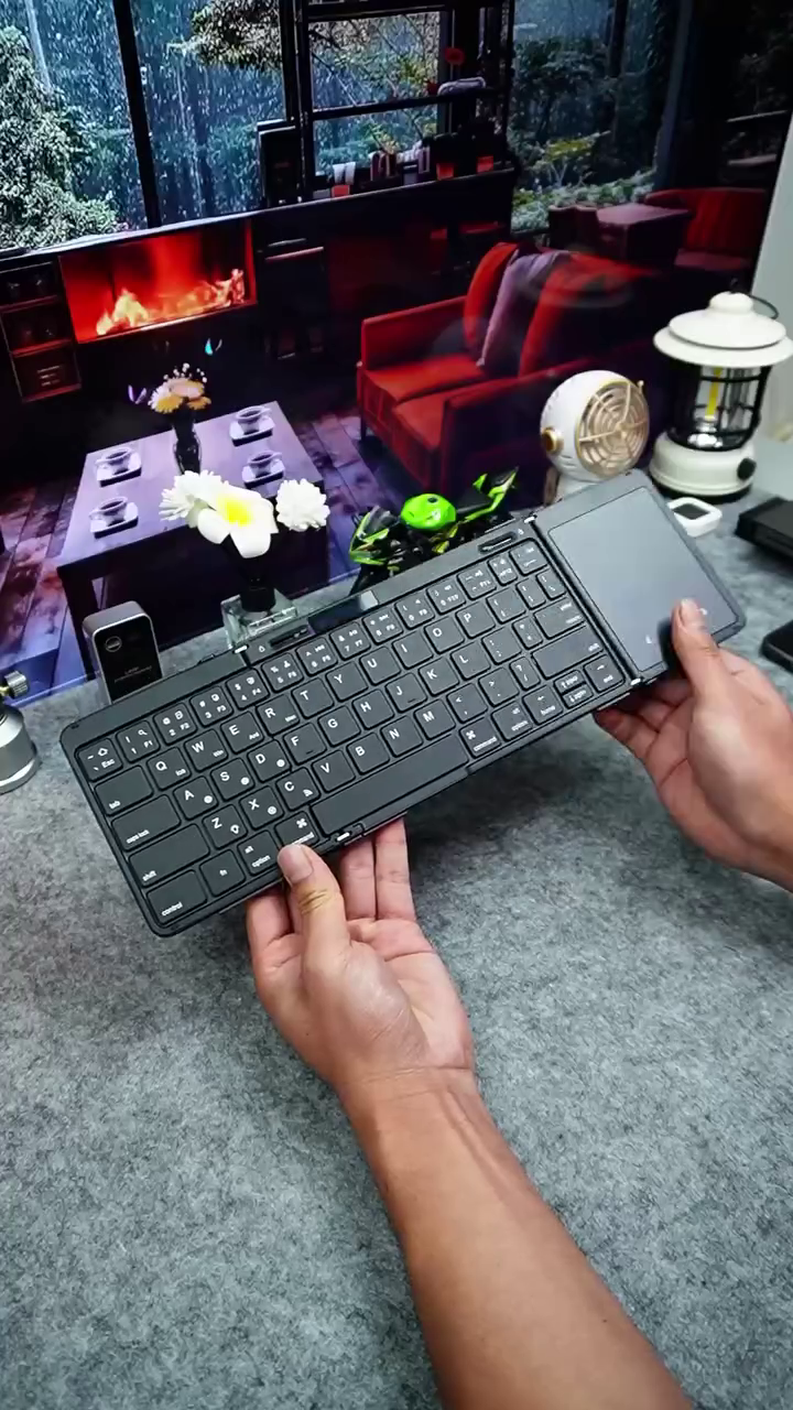 Full Size Foldable Wireless Keyboard With Trackpad, Rechargeable Battery Bluetooth Travel Multi-Device Connection, Portable for Windows/iOS/Android/Mac, Lock Into a Regular
