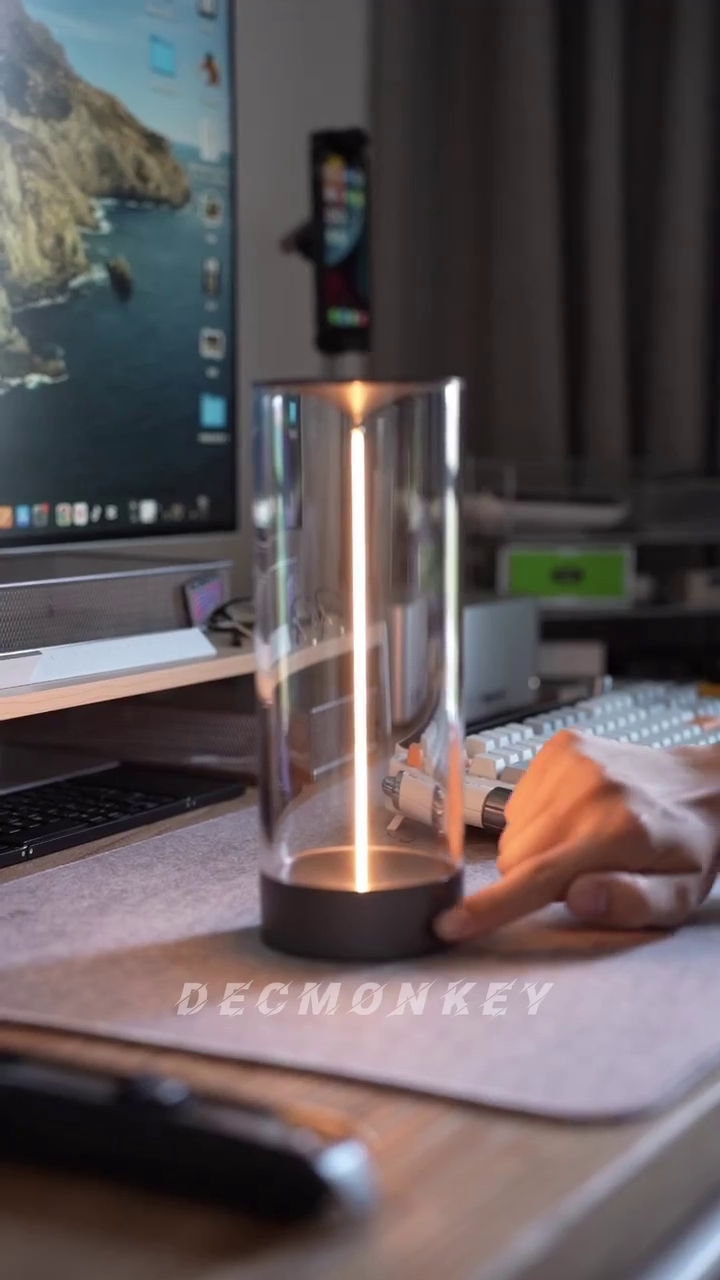 T1 Acrylic Cylinder Night Light – Plastic Base Touch Lamp with Breathing Light Mode USB Rechargeable LED Table Lamp Warm Ambient Bedside Light for Bedroom,Living Room,Home Decor,Study & Gifts