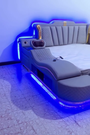 Hasuit Full Size Floating Bed Frame with LED Lights, Full Bed Frame with Storage Headboard, Upholstered Leather Platform Bed with Type-C & USB Port, No Box Spring Needed, Easy Assemble, Black