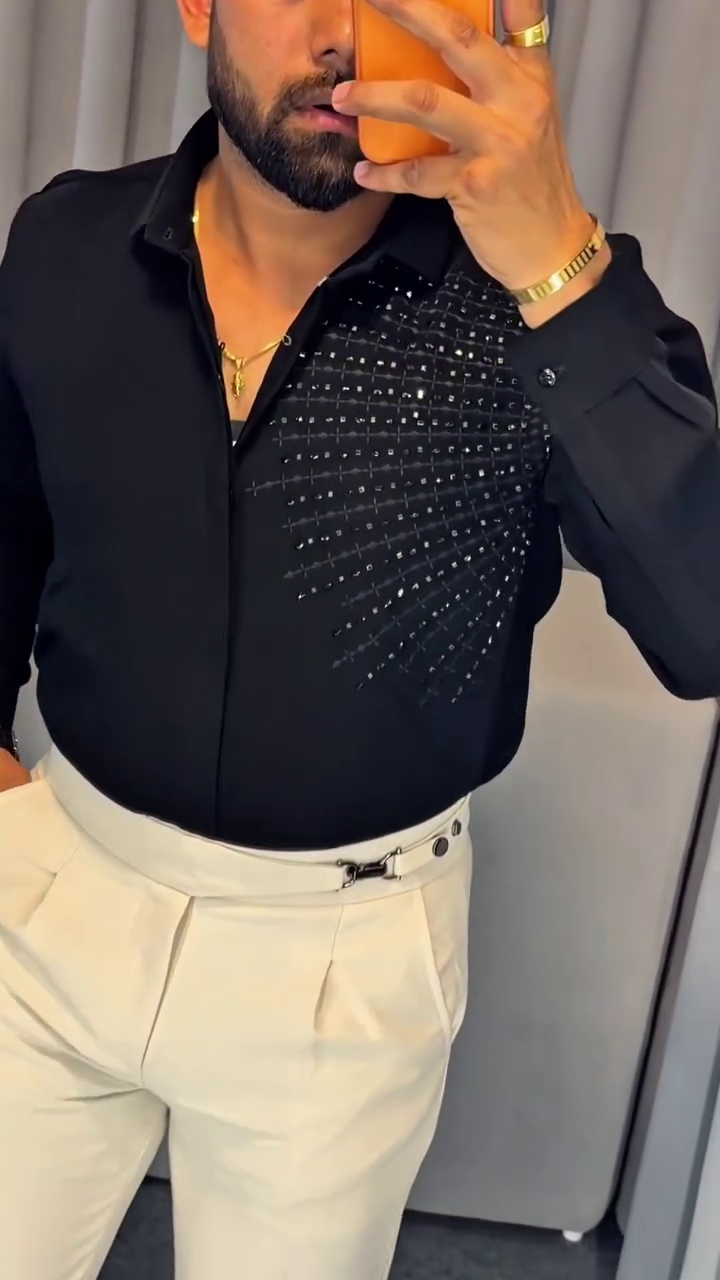 Men Standard Slim Fit Solid Spread Collar Party Shirt - Image 5