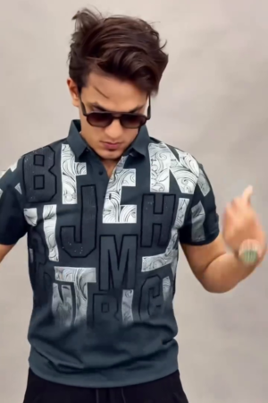 Abstract Printed Polo Collar Pure Cotton Slim Fit T-shirt