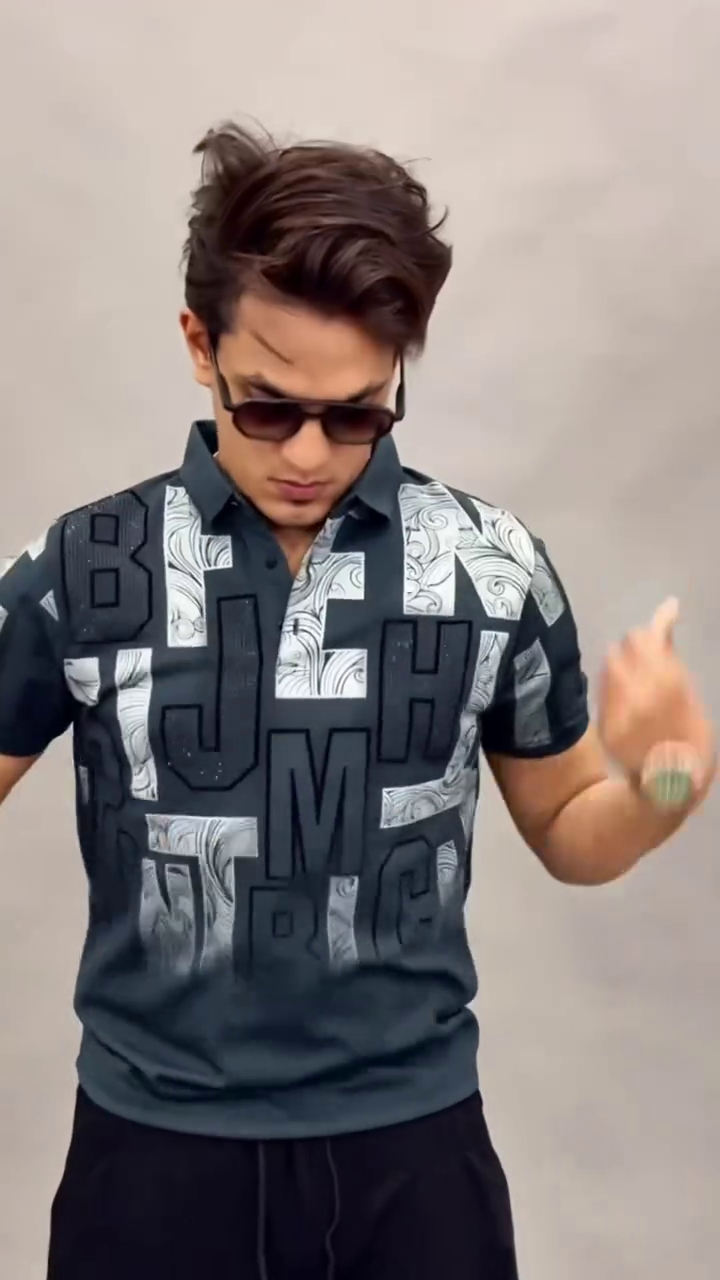 Abstract Printed Polo Collar Pure Cotton Slim Fit T-shirt