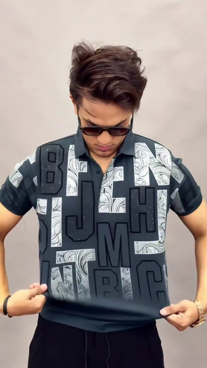 Abstract Printed Polo Collar Pure Cotton Slim Fit T-shirt - Image 12