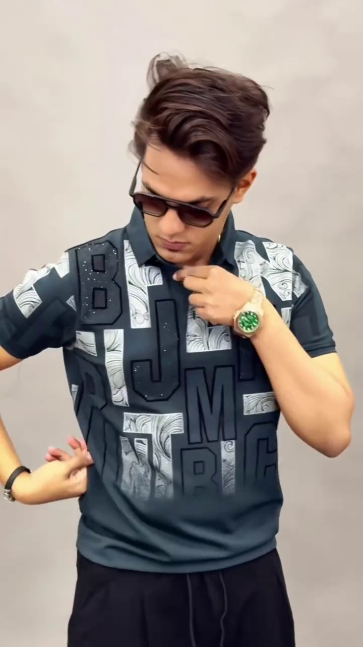 Abstract Printed Polo Collar Pure Cotton Slim Fit T-shirt - Image 10