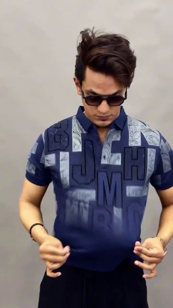 Abstract Printed Polo Collar Pure Cotton Slim Fit T-shirt - Image 8