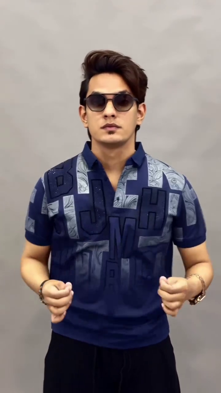 Abstract Printed Polo Collar Pure Cotton Slim Fit T-shirt - Image 3