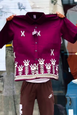 Embroidered Cotton Cubans Collar Shirt