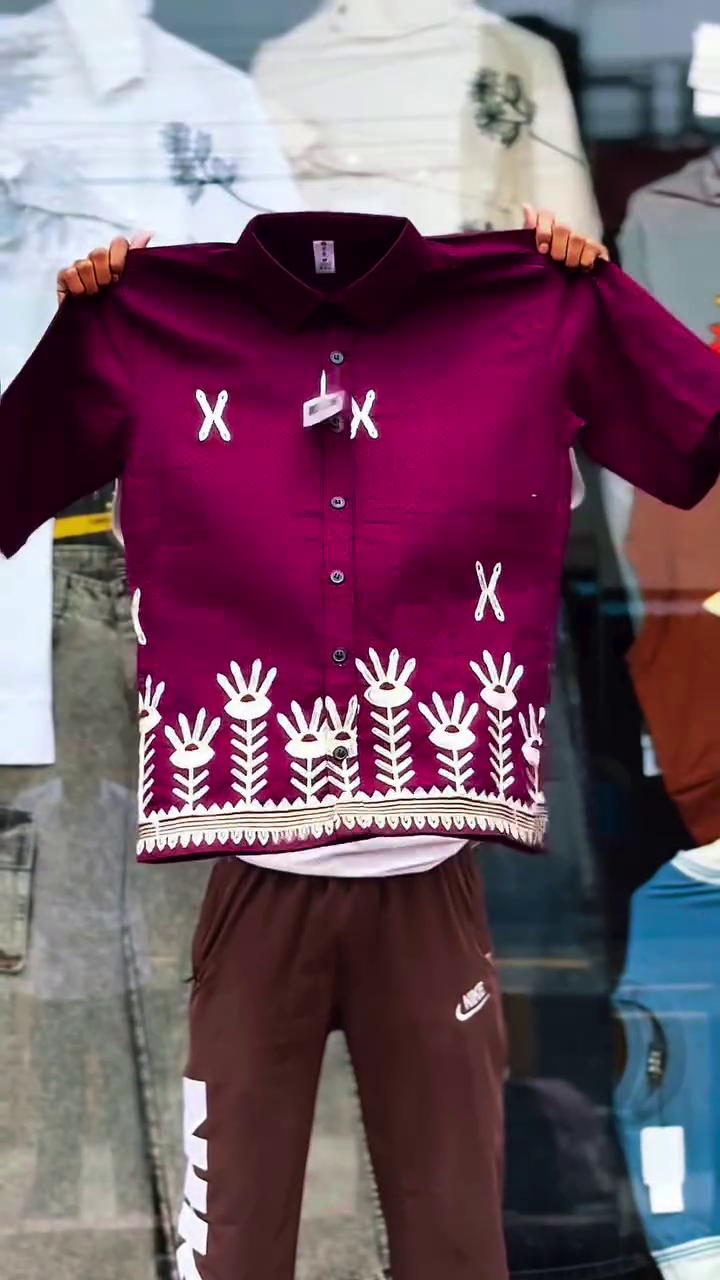 Embroidered Cotton Cubans Collar Shirt