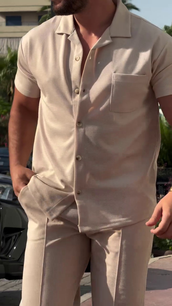Men Premium Cotton Linen Solid Cuban Collar Relaxed Fit Shirt - Image 4
