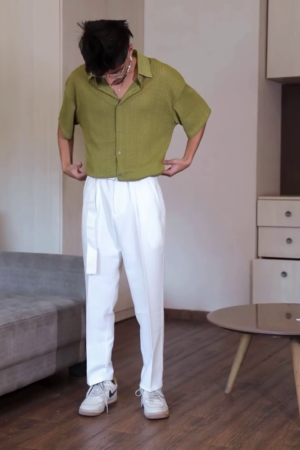 Men Textured Open Weave Knitted Relaxed Fit Shirt