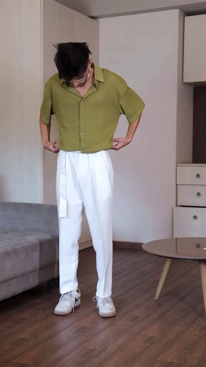 Men Textured Open Weave Knitted Relaxed Fit Shirt