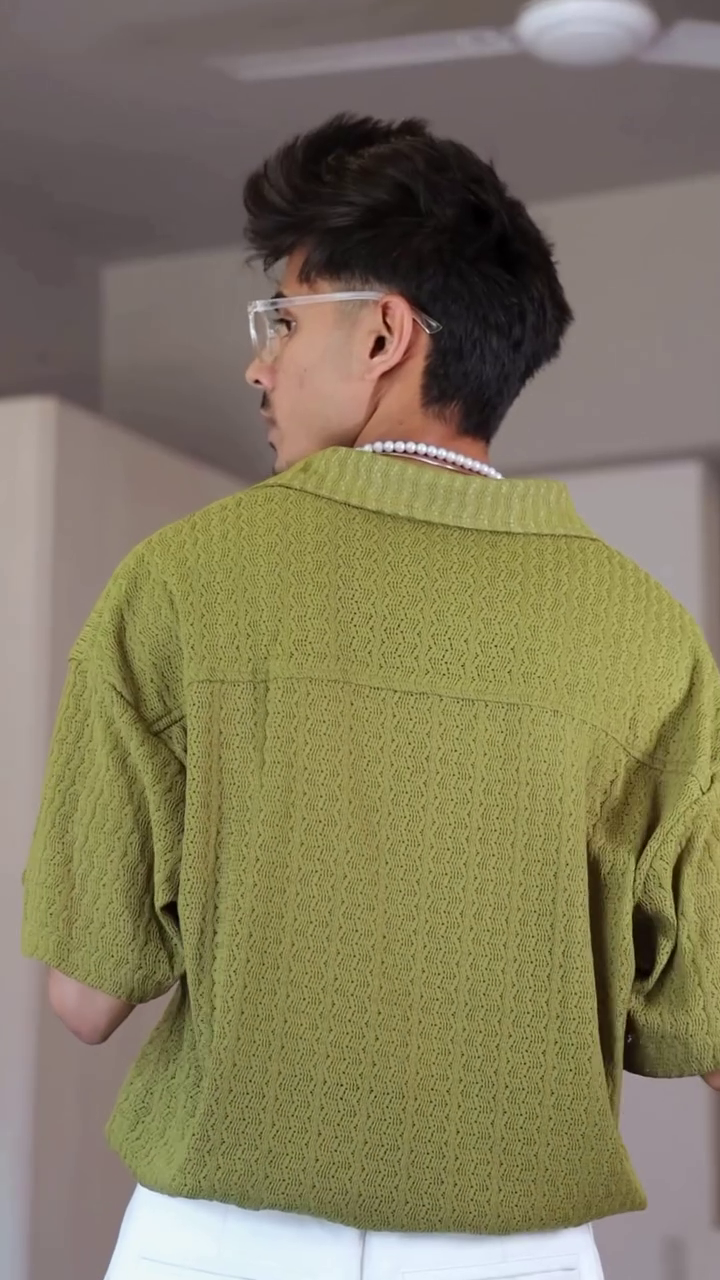 Men Textured Open Weave Knitted Relaxed Fit Shirt - Image 5