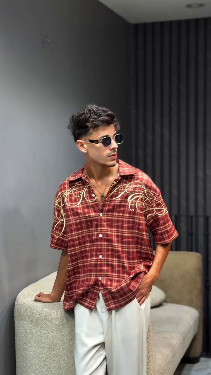 Men Tartan Checks Checked Embellished Shirt - Image 5