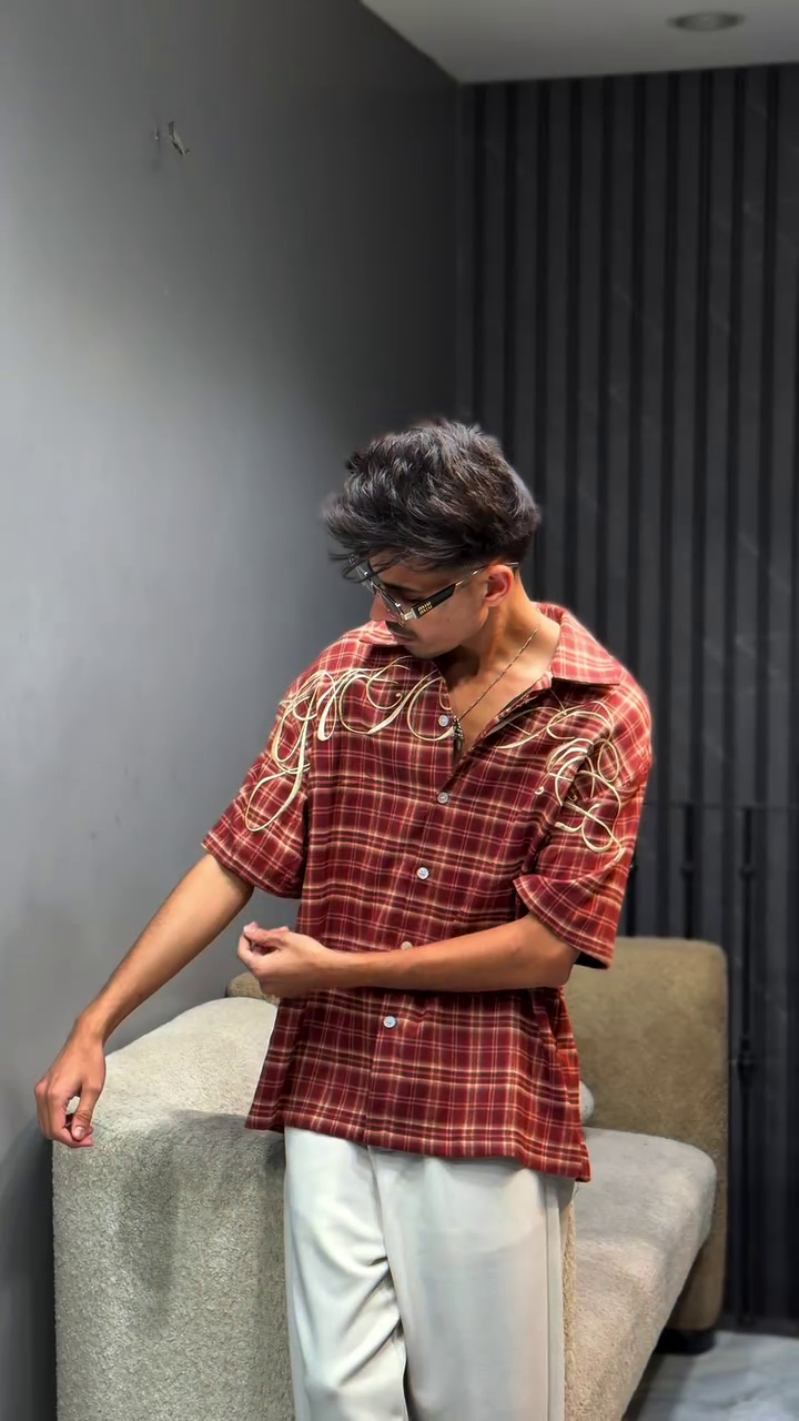 Men Tartan Checks Checked Embellished Shirt - Image 4