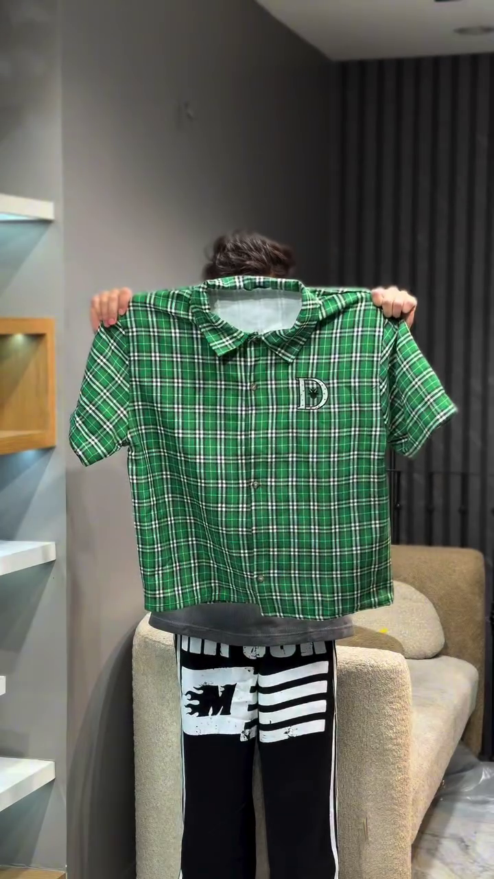 Spread Collar Short Sleeves Tartan Checks Checked Casual Cotton Shirt
