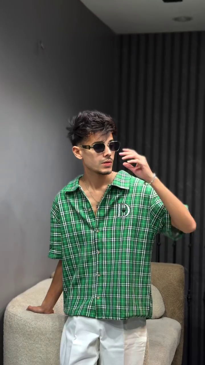 Spread Collar Short Sleeves Tartan Checks Checked Casual Cotton Shirt - Image 4