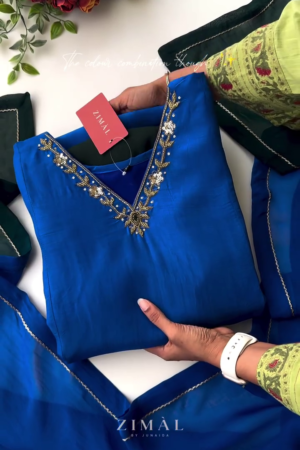 Embroidered Beads and Stones Chanderi Cotton Straight Kurta with Trousers & Dupatta