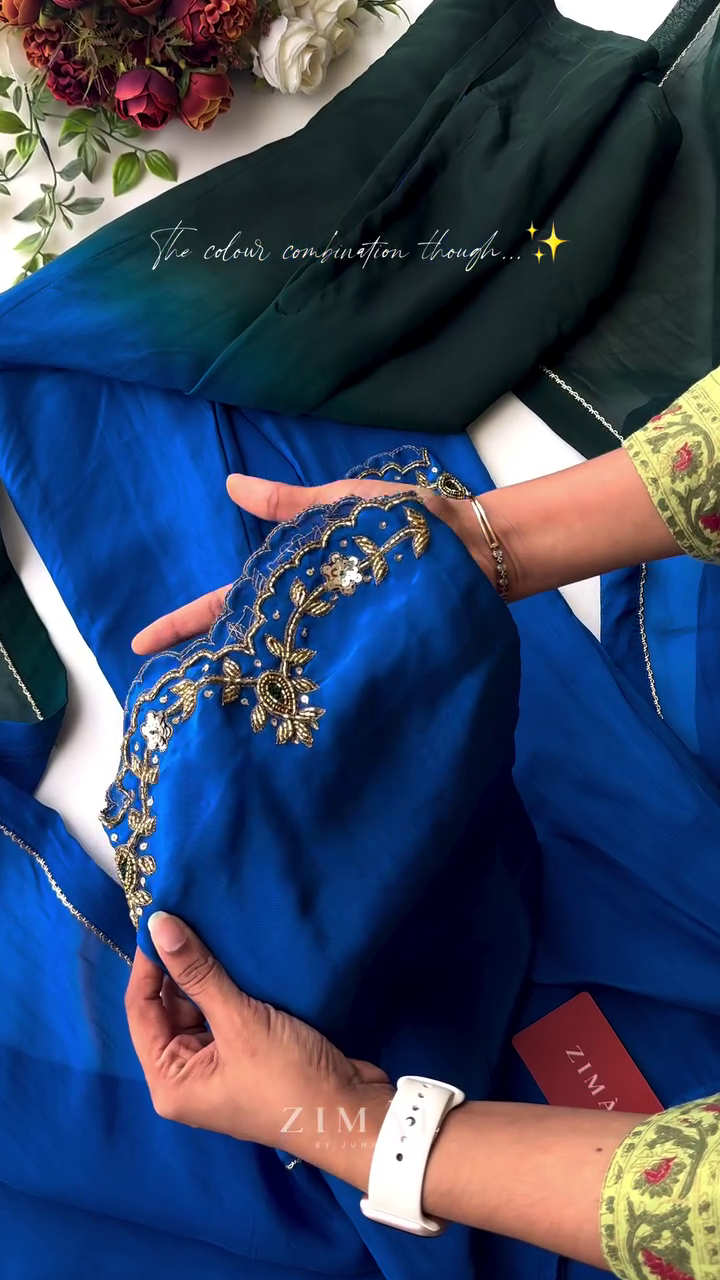 Embroidered Beads and Stones Chanderi Cotton Straight Kurta with Trousers & Dupatta - Image 7