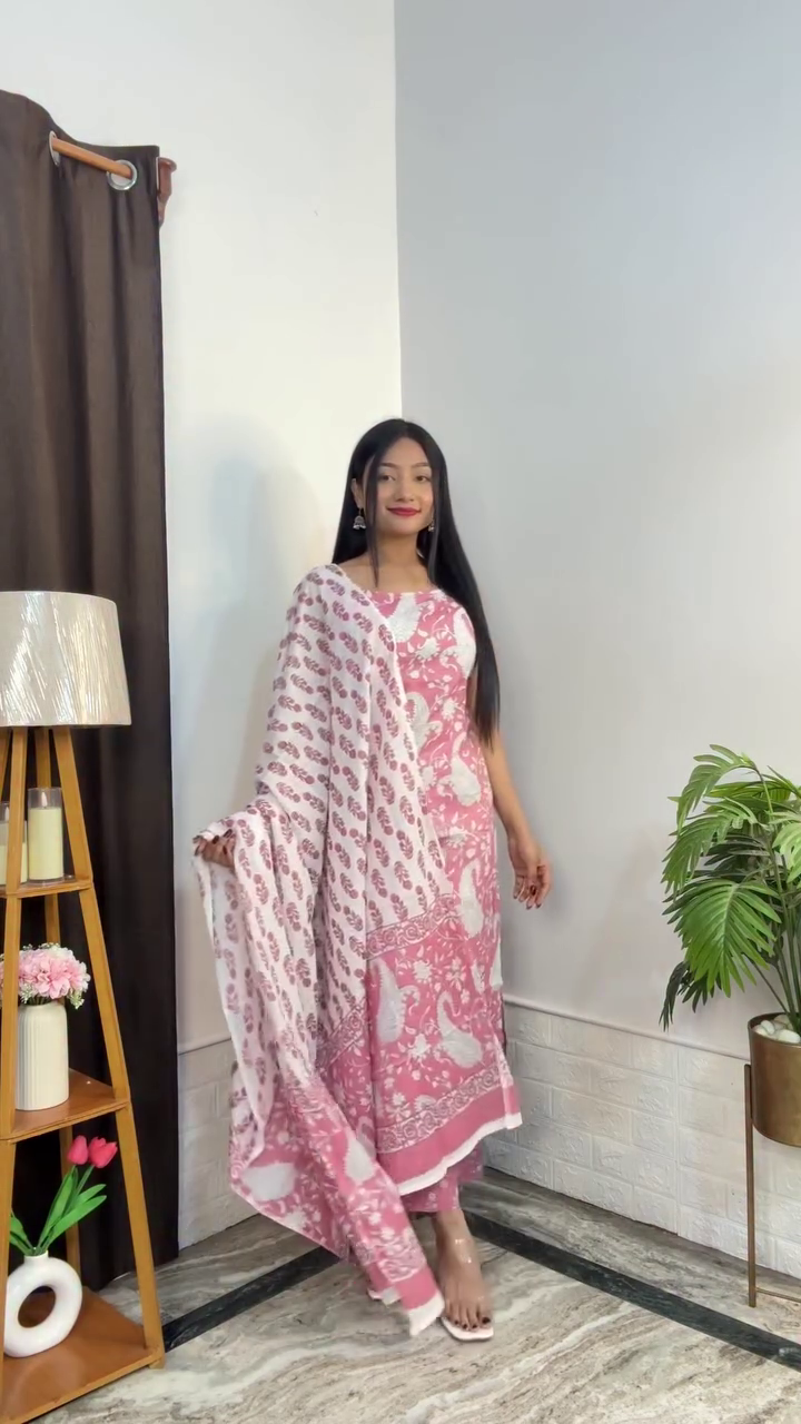 Floral Printed Round Neck Straight Kurta with Trouser - Image 14