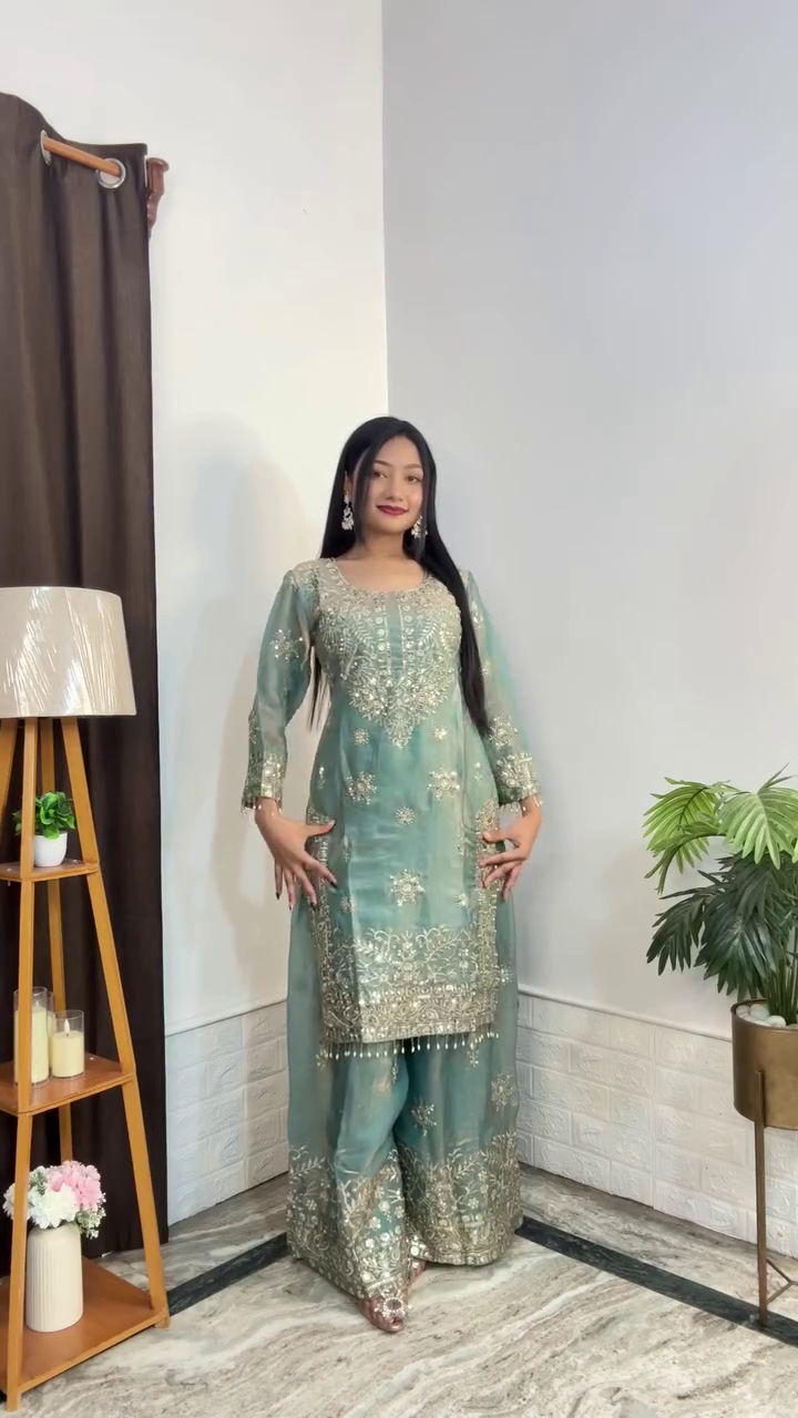 women's organza silk with heavy embroidery work readymade designer salwar suit - Image 8