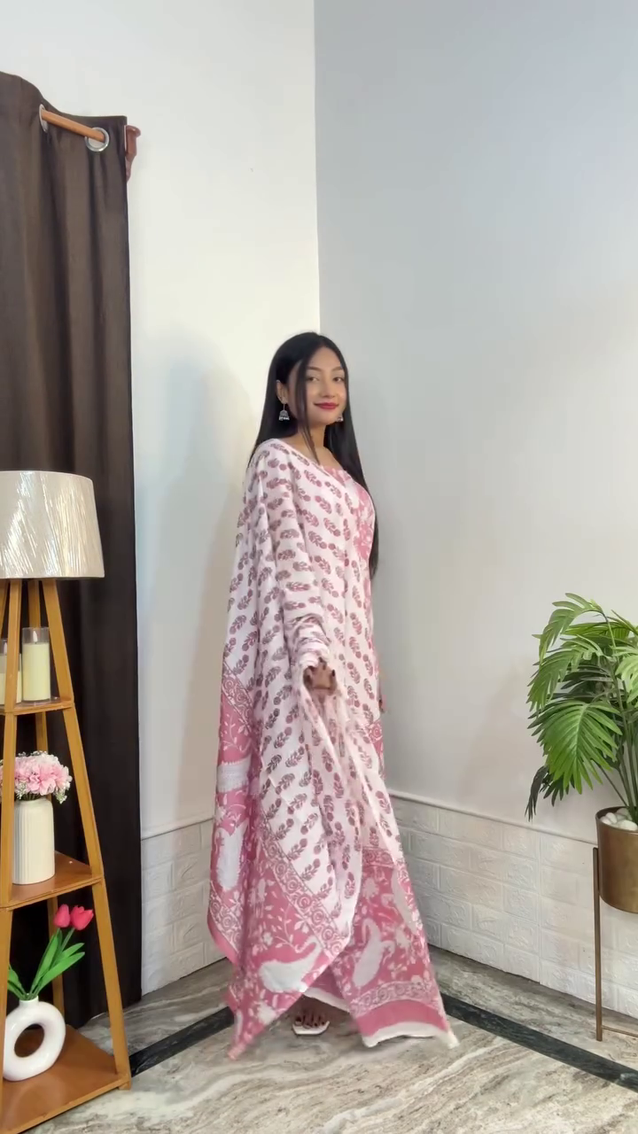 Floral Printed A-Line Kurta With Palazzos And Dupatta - Image 8