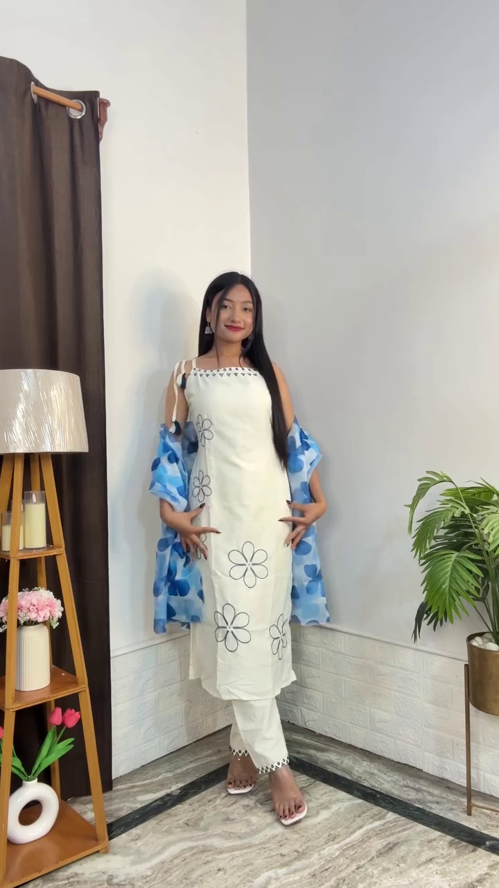 Floral Printed A-Line Kurta With Palazzos And Dupatta - Image 5