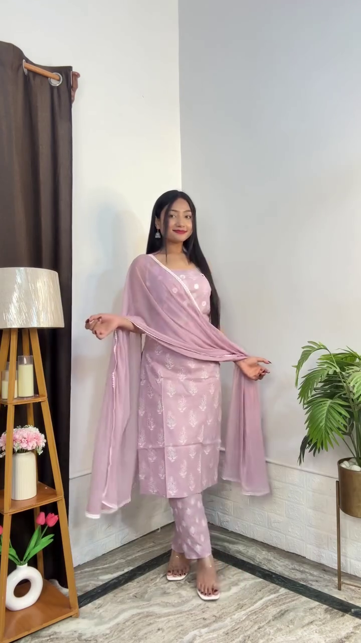 Floral Printed A-Line Kurta With Palazzos And Dupatta - Image 3