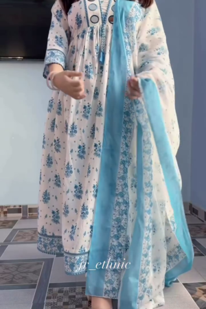 Women Floral Printed Panelled Pure Cotton Kurta with Trousers & With Dupatta