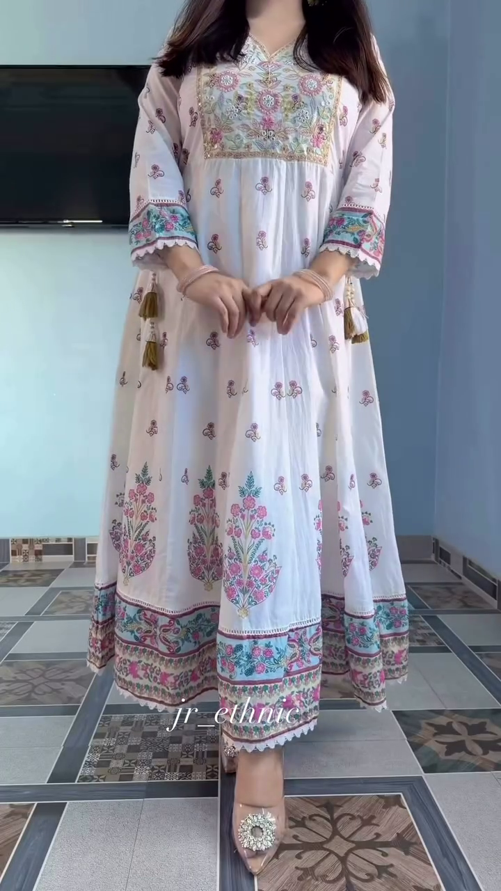 Ethnic Motifs Regular Beads and Stones Pure Cotton Kurta with Trousers & Dupatta - Image 5