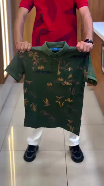 Floral Printed Polo Collar Cotton T-shirt - Image 8
