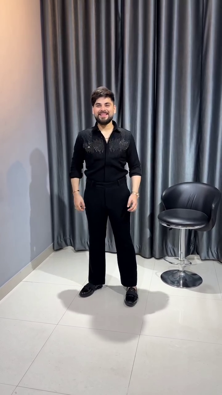Men Shirt | Slim Fit Full Sleeve Point Collar with Sequin Embellishment - Image 4
