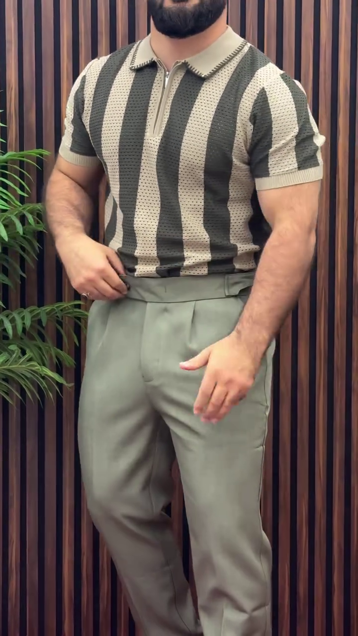 Striped Polo Collar Pure Cotton Regular Fit T-shirt - Image 6