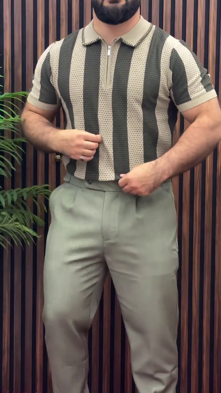 Striped Polo Collar Pure Cotton Regular Fit T-shirt - Image 3