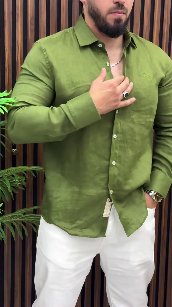 Men Olive Green Casual Shirt - Image 8