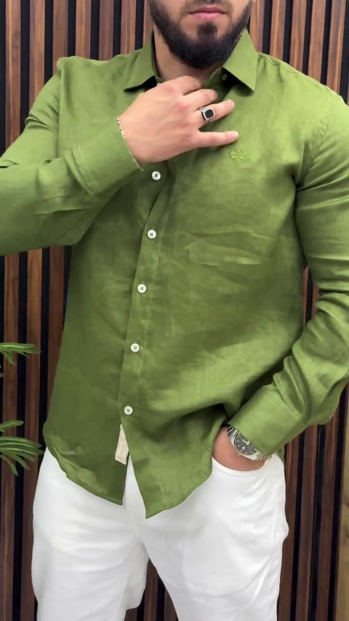 Men Olive Green Casual Shirt - Image 6