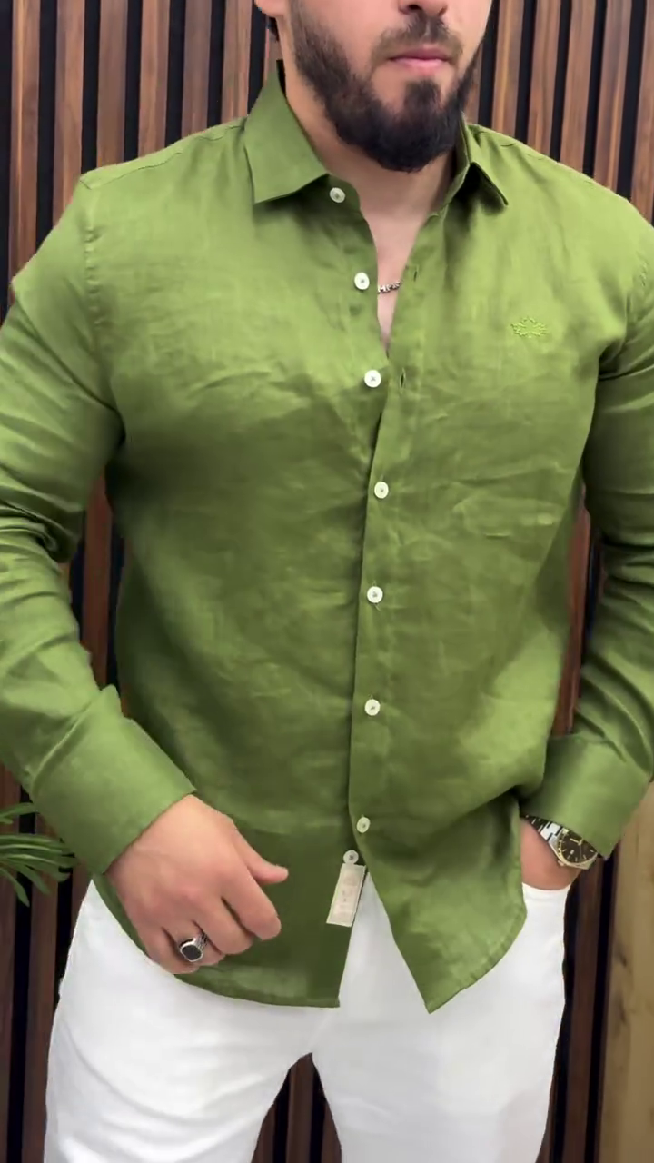 Men Olive Green Casual Shirt - Image 5