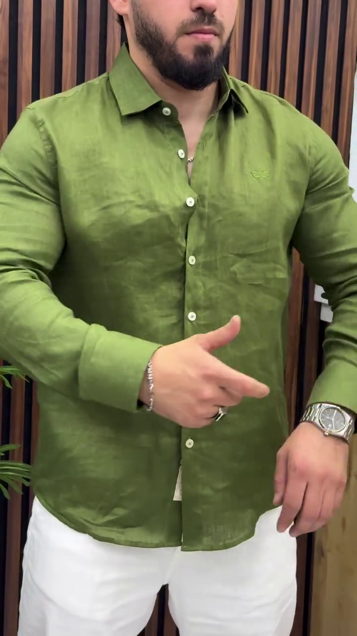 Men Olive Green Casual Shirt - Image 3