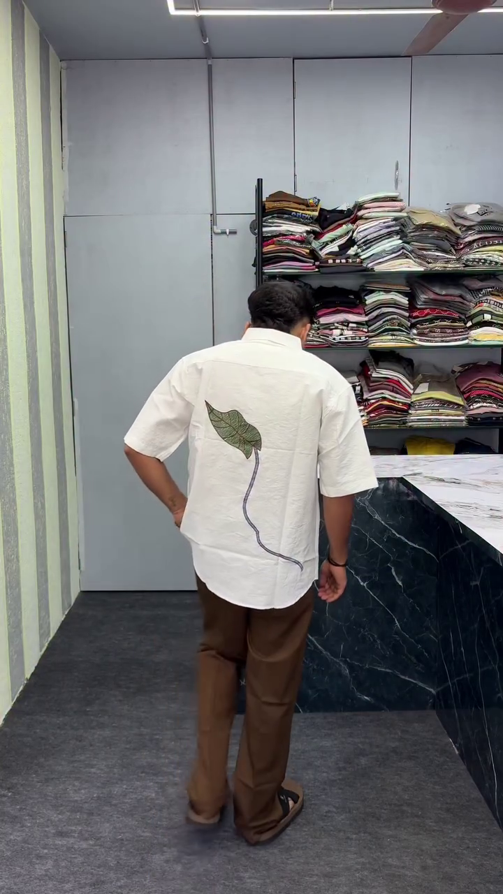 Men's Floral Pure Cotton Off White Shirt for Men|Spread Collar - Image 2