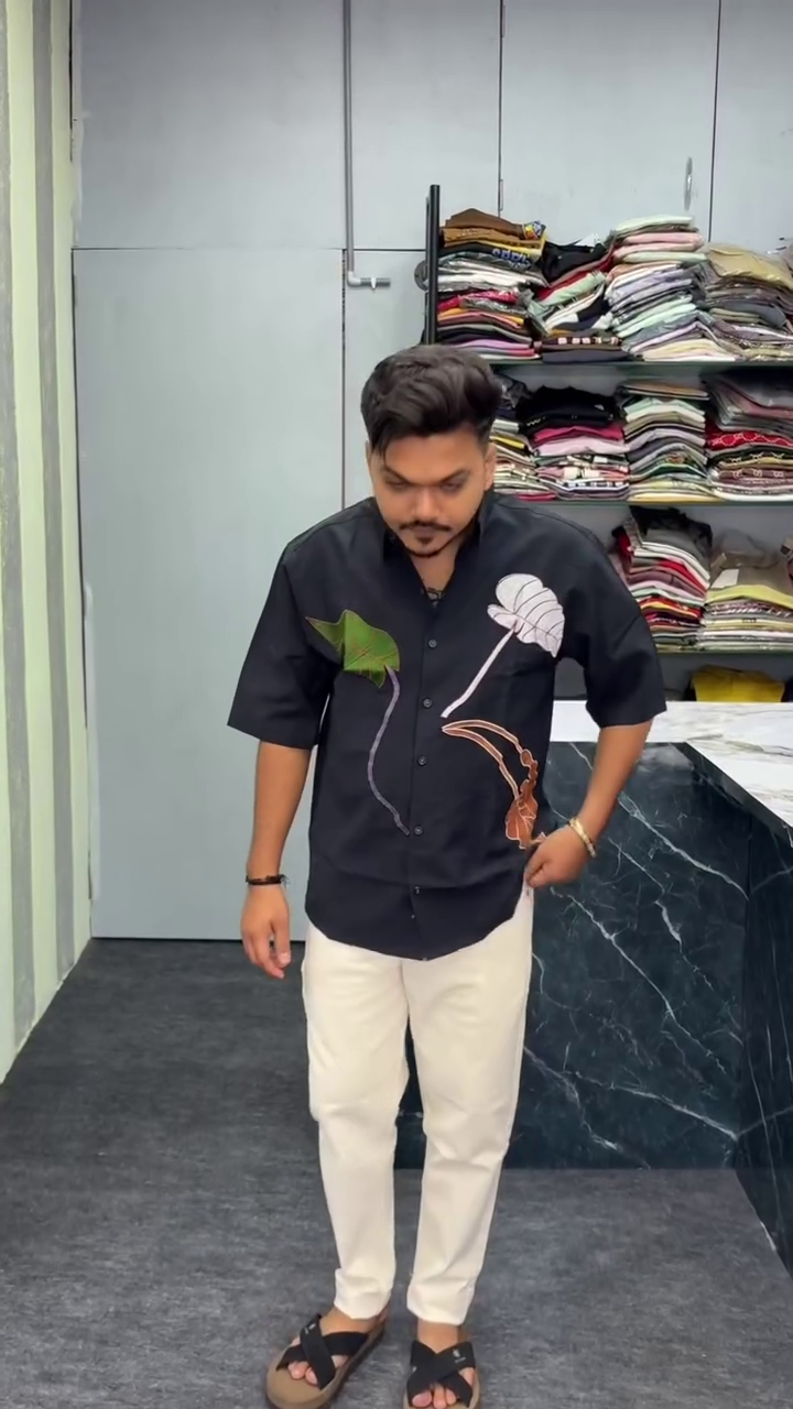 Men's Floral Pure Cotton Off White Shirt for Men|Spread Collar - Image 5