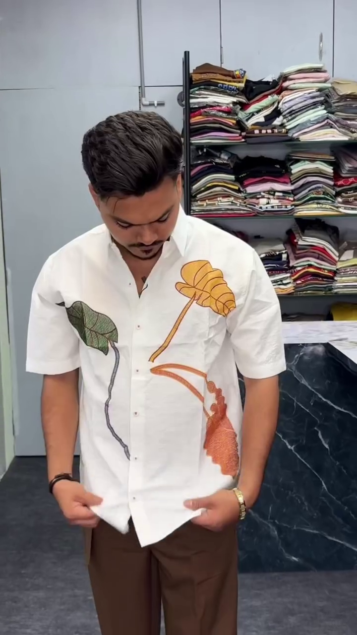 Men's Floral Pure Cotton Off White Shirt for Men|Spread Collar