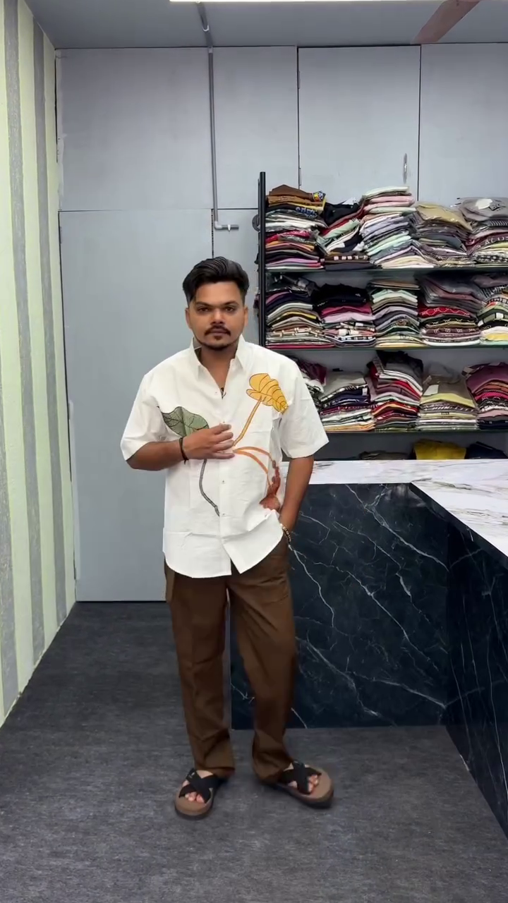 Men's Floral Pure Cotton Off White Shirt for Men|Spread Collar - Image 4